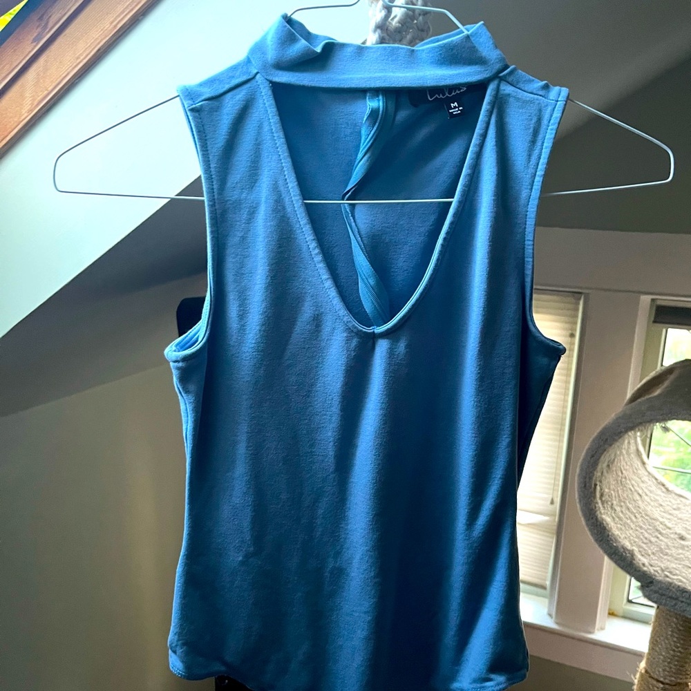 Lulus Open V Neck Bodysuit Blue M